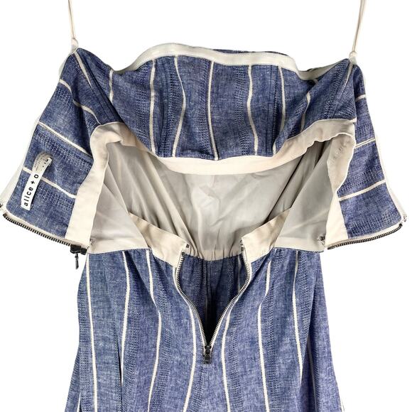 ALICE + OLIVIA Lucie Linen Blend Striped Strapless Wide-Leg Jumpsuit 0 - Picture 8 of 15
